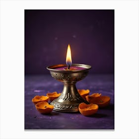 Diwali Lamp On Purple Background Canvas Print