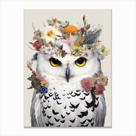 Bird With A Flower Crown Snowy Owl 2 Canvas Print