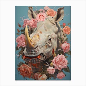Rhino With Roses 2 Canvas Print