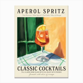 Aperol Spritz Cocktail Recipe Vintage Kitchen Illustration Canvas Print