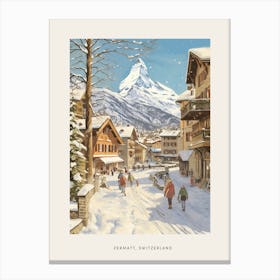 Vintage Winter Poster Zermatt Switzerland 1 Canvas Print
