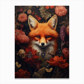 Fox In Flowers Canvas Print