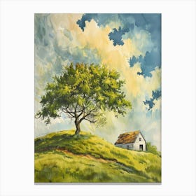 Watercolor Of A Tree On A Hill Canvas Print