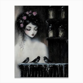 Girl With Birds 1 Canvas Print