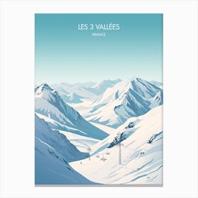 Poster Of Les 3 Vallees   France, Ski Resort Illustration 2 Canvas Print