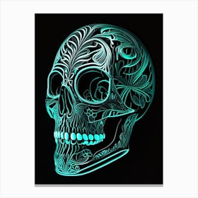Skull With Neon Accents 1 Linocut Canvas Print