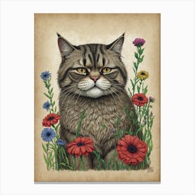 Cat In Flowers Canvas Print