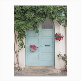 Door With Flowers And Plants In An Italian Village Canvas Print