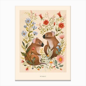 Folksy Floral Animal Drawing Wombat 3 Poster Canvas Print