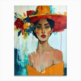 Lady In A Hat, Boho Art Style Canvas Print