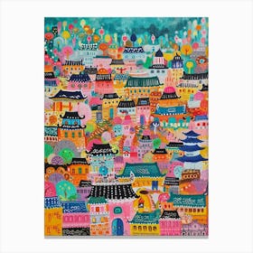 Colourful Kitsch Cityscape 2 Canvas Print