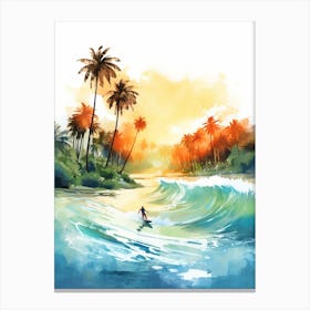 Surfing In A Wave On Bora Bora, French Polynesia 1 Canvas Print