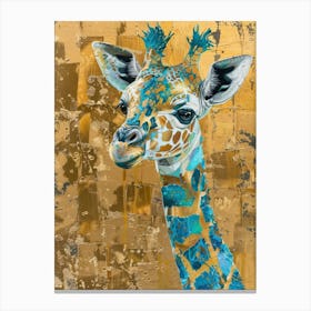 Baby Giraffe Gold Effect Collage 4 Canvas Print