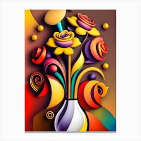 3d Flowers In A Vase Canvas Print