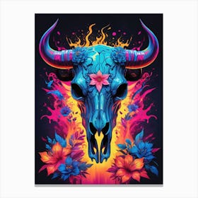 Floral Bull Skull Neon Iridescent Painting (3) Canvas Print