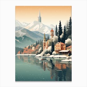 Vintage Winter Travel Illustration Lake Como Italy 2 Canvas Print