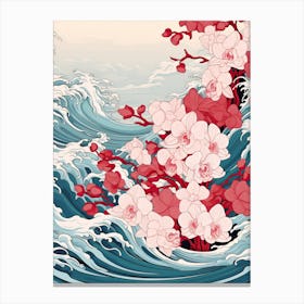Great Wave With Orchid Flower Drawing In The Style Of Ukiyo E 3 Canvas Print