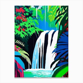 Waterfalls In A Jungle Waterscape Colourful Pop Art 1 Canvas Print