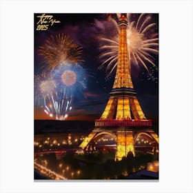 Eiffel Tower With Fireworks, New Year 2025 Canvas Print