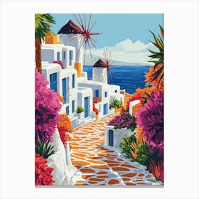 Mykonos Illustration-style poster Canvas Print