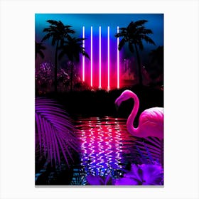Neon landscape: Neon pillars & flamingo [synthwave/vaporwave/cyberpunk] — aesthetic retrowave neon poster Canvas Print