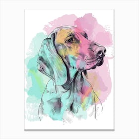 Colourful Watercolour Redbone Hound Dog Line Illustration 1 Canvas Print