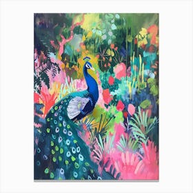 Peacock Pink & Blue Brushstroke Canvas Print