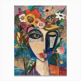 Woman With Flowers On Her Head Canvas Print