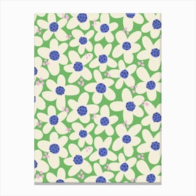 Contemporary White Flowers On Bright Green Canvas Print