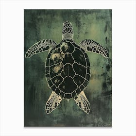 Dark Green Vintage Textured Sea Turtle 2 Canvas Print