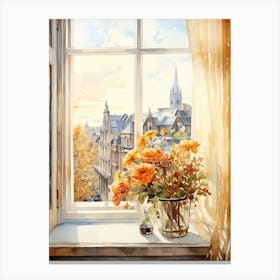 Window View Of Reykjavik Iceland In Autumn Fall, Watercolour 1 Canvas Print