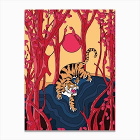 Traditional Japanese Tiger In The Forest Canvas Print