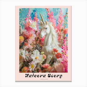 Toy Unicorn Surrounded By Flowers 3 Poster Canvas Print