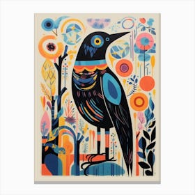 Colourful Scandi Bird Raven 1 Canvas Print