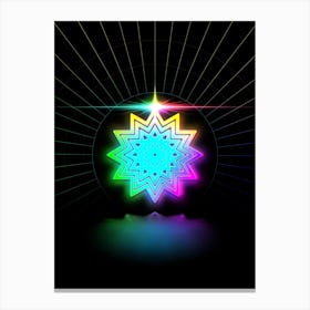 Neon Geometric Glyph in Candy Blue and Pink with Rainbow Sparkle on Black n.0148 Canvas Print