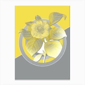 Vintage Japanese Camelia Botanical Geometric Art in Yellow and Gray n.457 Canvas Print