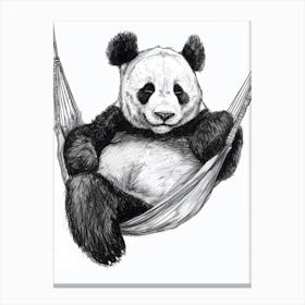 Giant Panda Napping In A Hammock Ink Illustration 2 Canvas Print