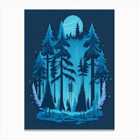A Fantasy Forest At Night In Blue Theme 99 Canvas Print