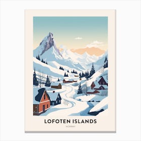 Vintage Winter Travel Poster Lofoten Islands Norway 3 Canvas Print