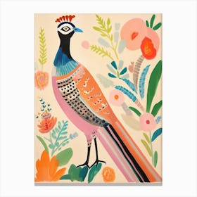 Pink Scandi Pheasant 3 Canvas Print