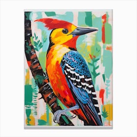 Colourful Bird Painting Woodpecker 4 Canvas Print