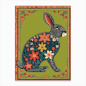 Rabbit With Flowers, folk art, 1453 Canvas Print