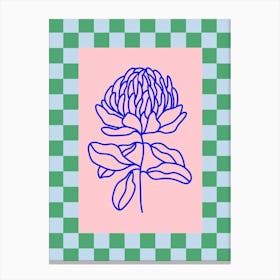 Modern Checkered Flower Poster Blue & Pink 2 Canvas Print