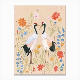 Folksy Floral Animal Drawing Stork Canvas Print