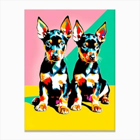 'Doberman Pinscher Pups', This Contemporary art brings POP Art and Flat Vector Art Together, Colorful Art, Animal Art, Home Decor, Kids Room Decor, Puppy Bank - 48th Canvas Print