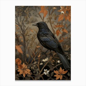 Dark And Moody Botanical Finch 2 Canvas Print