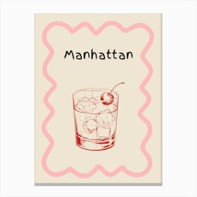 Manhattan Cocktail Doodle Poster Pink & Red Canvas Print