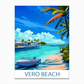 Vero Beach Florida Print Treasure Coast Art Seaside Town Poster Florida Beach Wall Decor Indian River Lagoon Illustration Coastal Paradise 1 Canvas Print