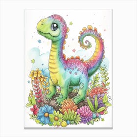 Cartoon Rainbow Iguanodon Dinosaur Canvas Print