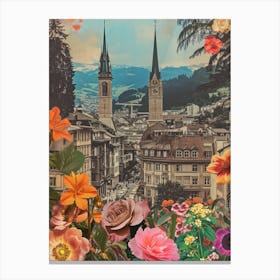 Zurich   Floral Retro Collage Style 2 Canvas Print